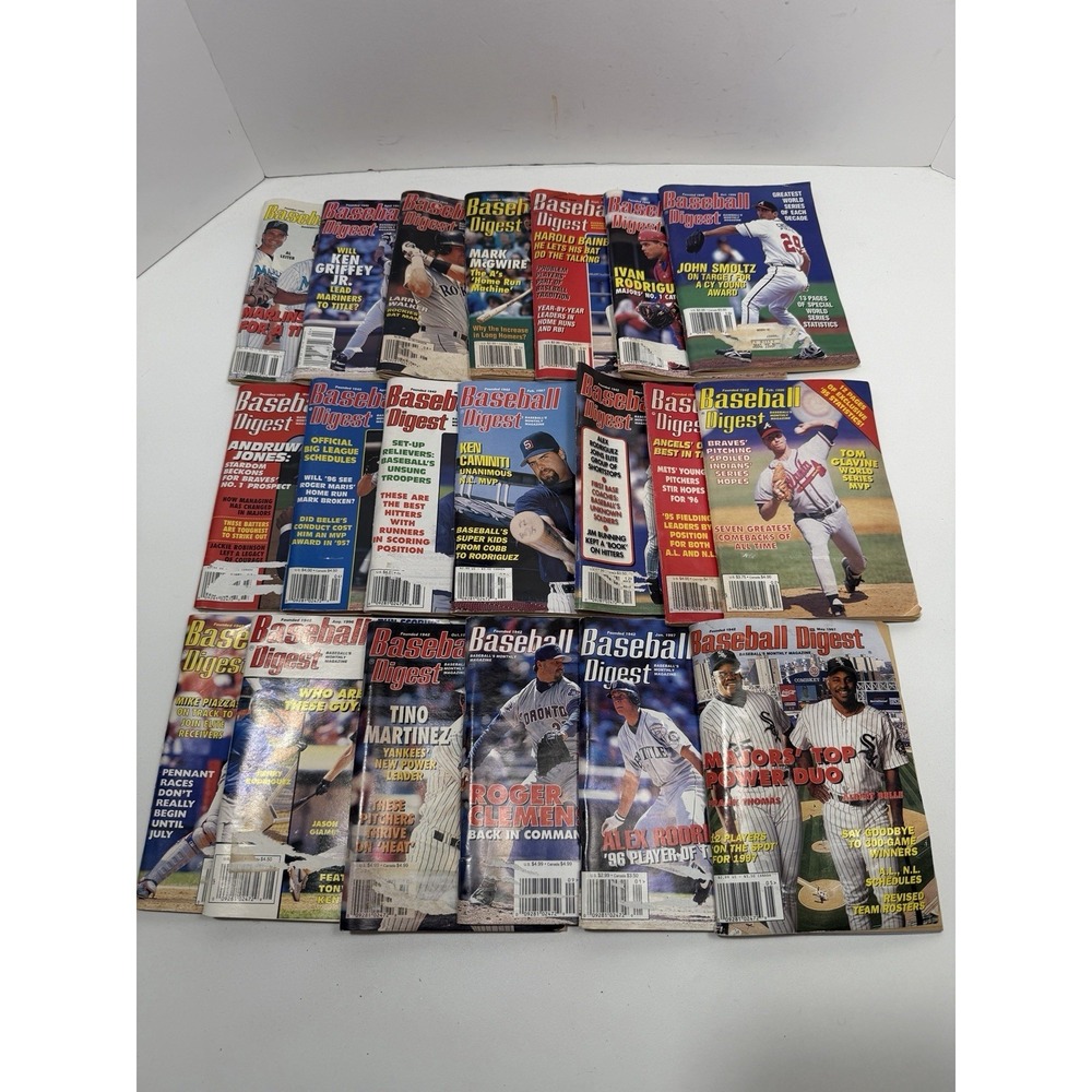 Lot of 20 Vintage Baseball Digest Magazines 1990s Maddux Ripken Piazza HOF